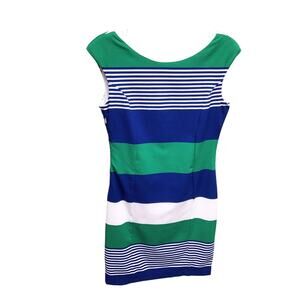 Davinia Blue Green Striped V Back Bow Dress Size 40 UK or 8 US M